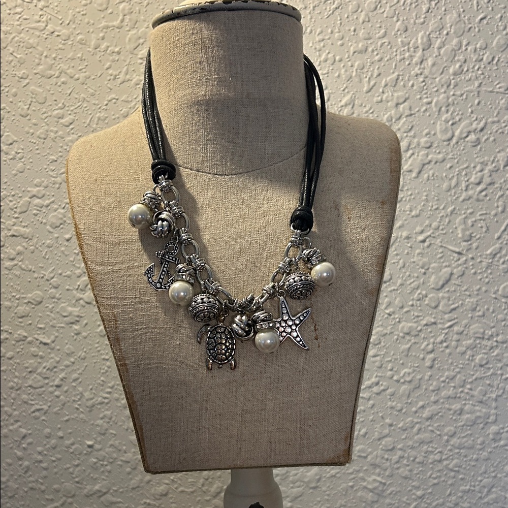 Oceanic Charm Necklace with Silver and Black Accents Coastal Cowgirl, Beachy